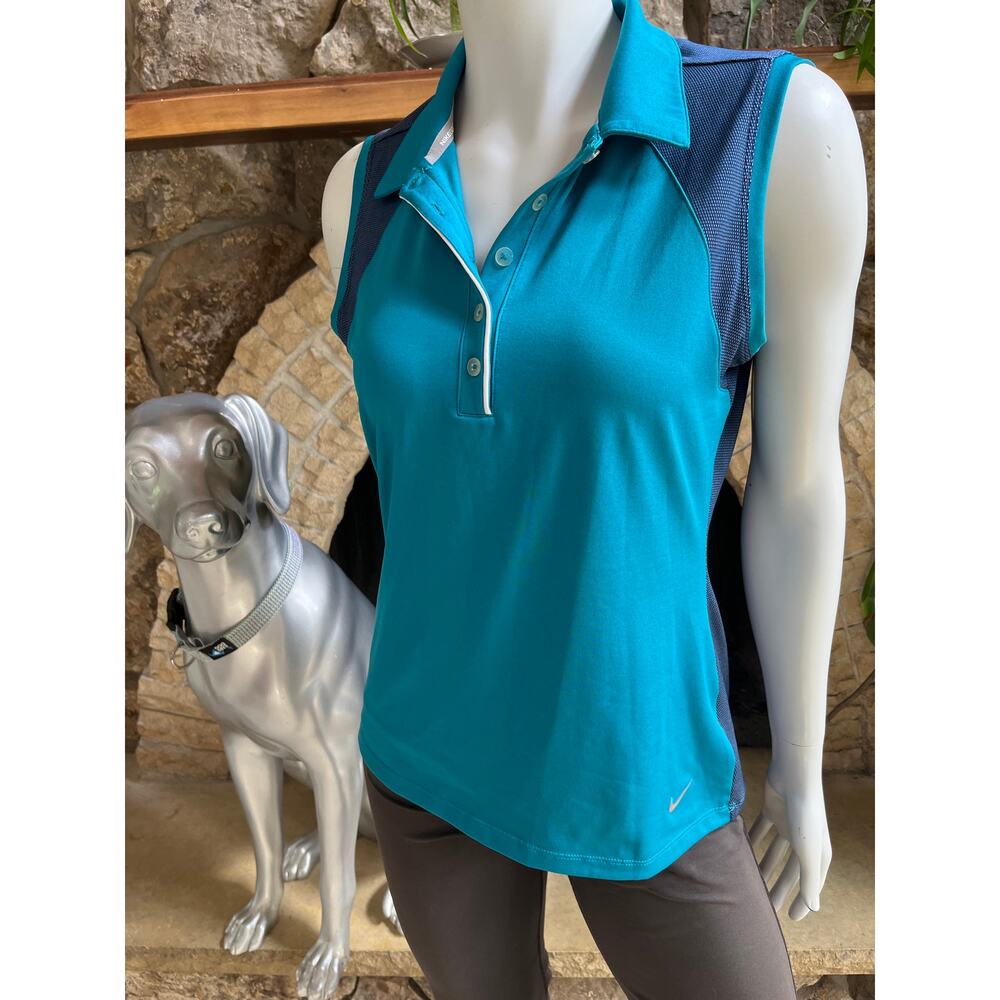 Nike Dri Fit Golf Tour Performance Sleeveless Polo Blue Tank Top Women’s Size M